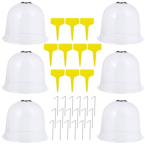 BIUDECO 6 pièces Lot de Cloches Serre Jardin avec Piquets Fixation et Étiquettes Plantes Protection Gel Plantes Respirante pour Semis et Petits Plants Couleur Aléatoire Couleur Aléatoire