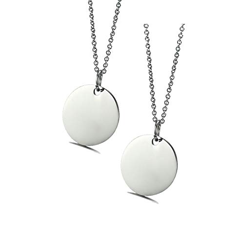 VNOX Set of 2 Custom Engraved Stainless Steel Circle Round Tag Disc Pendant Necklace