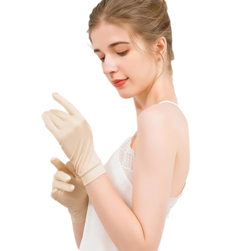 HSTWODE 1Stück Seidenhandschuhe Stoffhandschuhe aus Seide Trikot Weiche Schutz 7 Farben Für Halloween Opern Satin Gloves Short (Hautfarben Einheitsgröße)