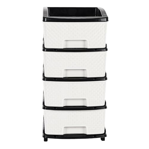 Image of KITCHIVO Plastic Modular Drawer Storage Chest Of Drawers Organizer Storage Box, Large Stomo Racks For Multipurpose Anti-slip Shoes Organizers (White & Black, 4 Layer)
