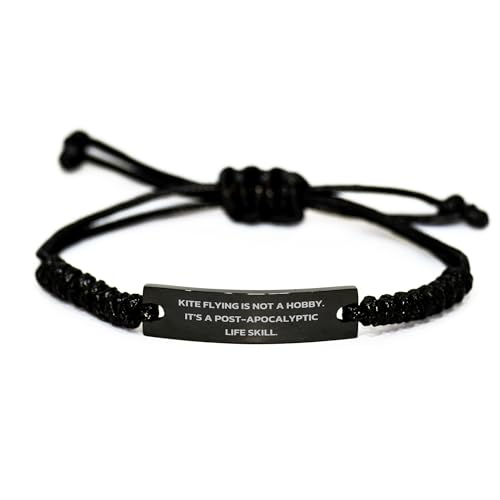 Kite Flying Rope Bracelet Funny Quote Black Stainless Steel Adjustable Gift for Men Women Friends Family Christmas