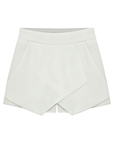 Rofala Women's Asymmetrical Hem Shorts Skort Bodycon Mini Skirt with Pockets US 0-2 White