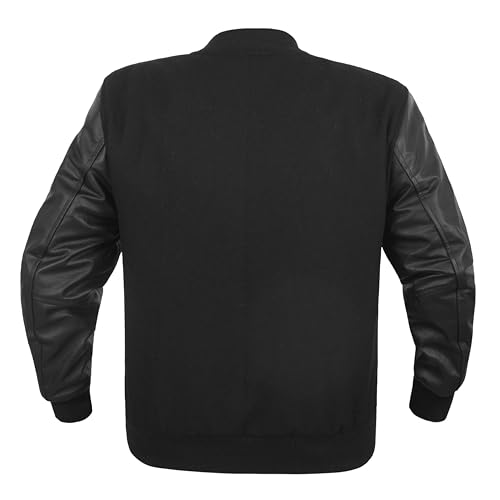 Varsity Jacket Men’s Genuine 100% Cowhide Leather Sleeve and Wool Blend Varsity Letterman Jackets, Black3