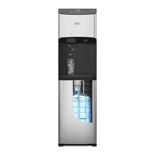 Brio 520 Water Dispenser for 5 Gallon Bottle with Ice Maker Bottom Load | UV Self Cleaning Technology, LED Touch Display with Digital Clock, Night Light, Child Safety Lock | 2X Fast Dispense
