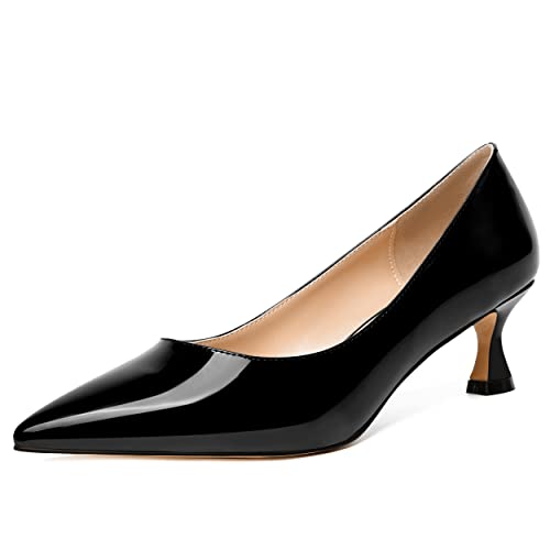 NUMALEO Womens Slip On Solid Patent Party Fashion Pointed Toe Kitten Low Heel Pumps Shoes 2 Inch