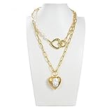 Informations sur les pierres précieuses : Perle de culture d'eau douce, perle baroque blanche, pendentif perle coeur blanche, bonne qualité, lustre élevé !