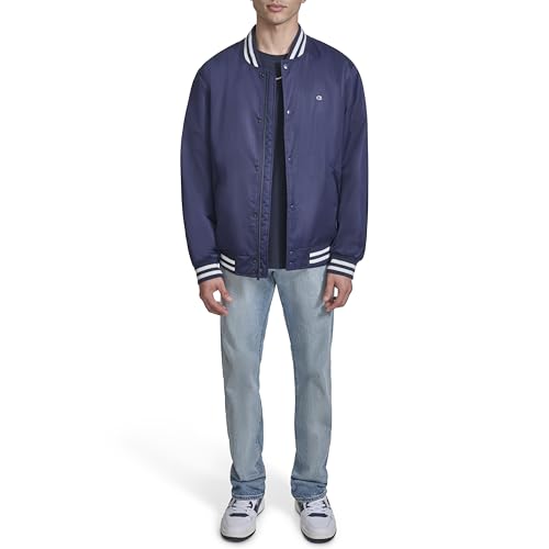Image of Champion Men's Logo Striped-trim Varsity Jacket