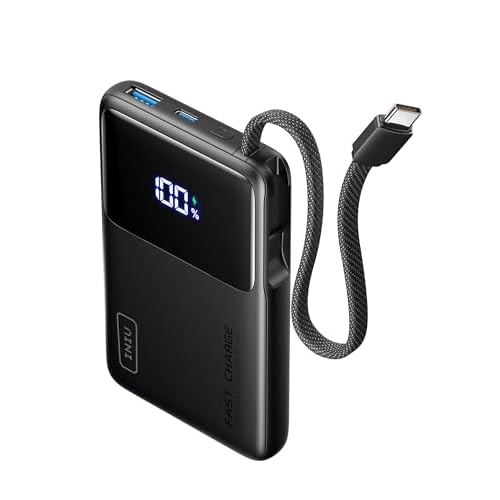 INIU 45W Power Bank, Slimmest 10000mAh Portable Charger with Built in USB-C Cable, Fast Charging USB C in&Out Battery Pack, Travel External Phone Charger for iPhone 17 16 15 Samsung S24 S23 