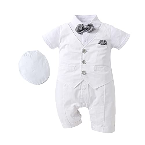 Image of HOSUKKO Baby Boy Suit, One-Piece Romper & Vest & Beret & Bowtie (0-24 Months)