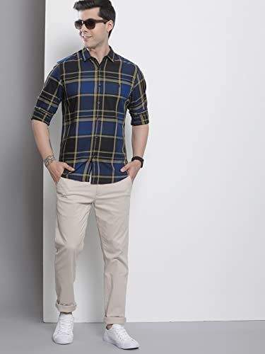 Image of THE INDIAN GARAGE CO Men Regular Fit Checkered Full Sleeves Cutaway Collar Casual Shirt