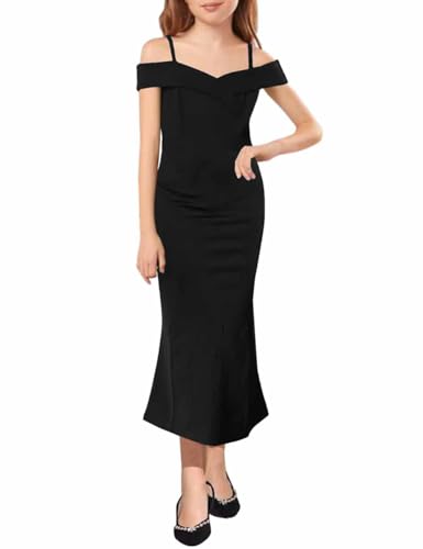 Tween Girls Cold Shoulder Princess Dresses Elegant Long Slit Fishtail Formal Dress Party Gown for Kids 8-14 Years