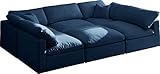 Meridian Furniture Plush Collection Modern | Contemporary Velvet Upholstered Cloud Modular Down Filled Overstuffed U-Shaped Sectional, 5-Seater and 1 Ottoman, Navy