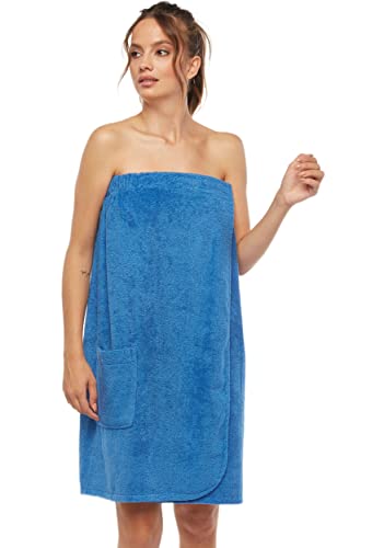 Arus Women's Gots Certified Organic 100% Turkish Terry Cotton Adjustable Closure Bath Wrap Medium Royal Blue #TOP5