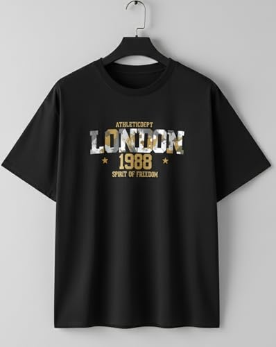 Image of AUSK Women's Oversized London 1988 Graphic Printed T-Shirt | Half Sleeve Round Neck Casual Loose Fit Streetwear Tee | Ideal for Summer Wear, Travel, Vacations, Holidays