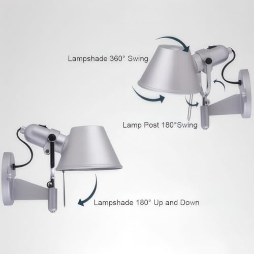 Lámpara de pared interior E27 ajustable estilo industrial para el dormitorio 8