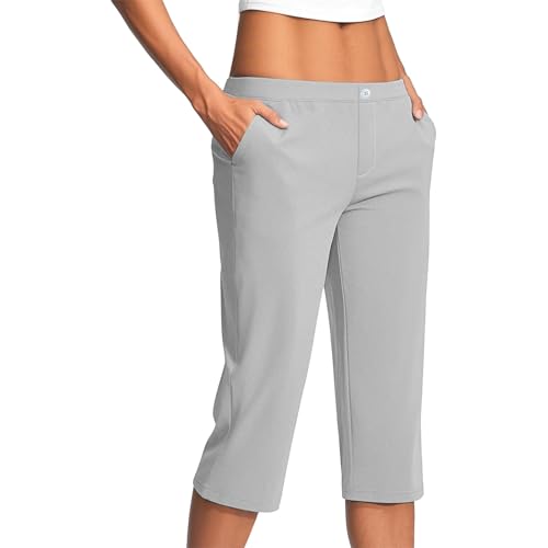 Generisch Pantaloni da donna a 3/4, a vita alta, vestibilità stretta, in tinta unita, leggeri, elasticizzati, eleganti, da yoga, per attività all'aria aperta, con tasche, S-5Xl, grigio., S Generisch Pantaloni da donna a 3/4, a vita alta, vestibilità stretta, in tinta unita, leggeri, elasticizzati, eleganti, da yoga, per attività all'aria aperta, con tasche, S-5Xl, grigio., S