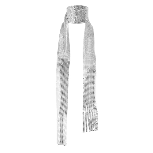 Shiny Metal Tie Women Sparkle Sequins Neck Scarf Glitter Tie Shawl Neckerchief for Nightclub Party Costume