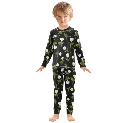 ODAWA White Calla Lilies Black Pj Sets Cotton Clothes 18M Fall Pajamas3