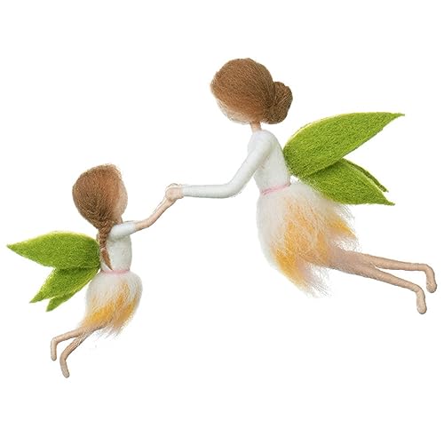 Image of Green Wing Fairy Needle Felting Kit Mom 6INCH Kid 4INCH Friendly Instruction DIY Craft Kit for Beginners