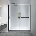 FELYL 56-60" W x 72" H Framed Sliding Shower Door with 1/4" (6mm) Clear SGCC Tempered Glass in Matte Black Finish, Reversible Installation