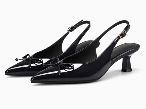 Image of Coutgo Womens Slingback Kitten Low Heels Dress Shoes Closed Pointed Toe Bow Tie Slip on Office Work Pumps