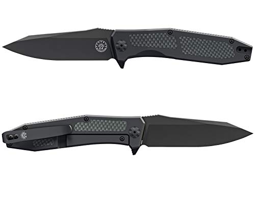 Off-Grid Knives - Scorpion Blackout V2, M390 Blade Steel, 6Al4V Titanium Scales, Dlc, Carbon Fiber Inlays, Ceramic Ball Bearings, Deep Carry Left And Right (Blackout) #TOP4