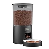 Amiaorican Automatic Cat Feeder 4.2L,6 Meals/Day,Dual Power Portion Control Feeder,Dry Pet Food Auto Dispenser,Timer Setting,10S Voice Record (Transparent Black, Stainless Steel Bowl)