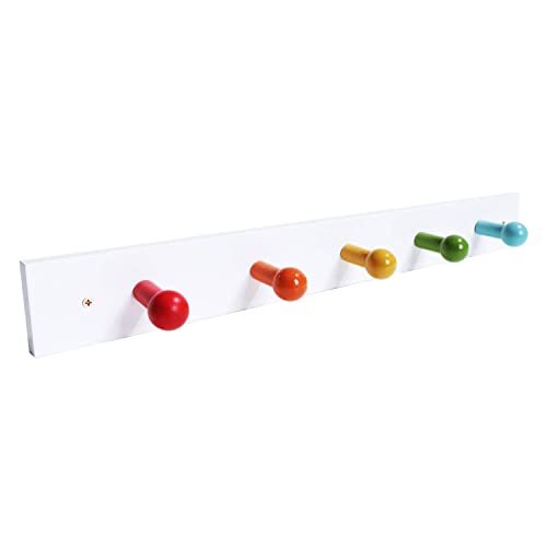 Image of Rainbow Hook Wall Rack; Kids Coat Hook Rack for Boys and Girls for Jackets Clothes Hats Backpacks Robes and Towels, Wall mount coat rack, Kids Mounted Organizer for Closet, Bathroom, Bedroom