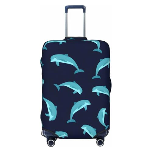 Cute Blue Dolphin Travel Luggage Cover Suitcase Protector Bag,Dust-Proof Fits 18-32 Inch Luggage,Suitcase Sleeve For Kid And Adult,Large