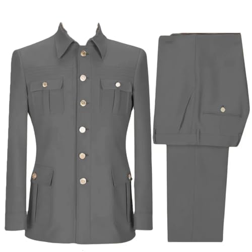 Pink Men Suit 2 Pcs Gold Button Square Collar Formal Business Official Work Wear Jacket with Pants