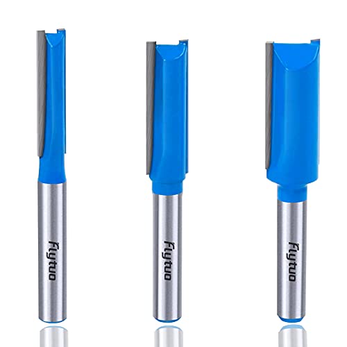 Flytuo 1 4 Straight Dado Cut Router Bit, 3PCS Double Flute Plywood Straight Cut Router Bit Set for Create Groove, Dado with Diameter 1 4 , 3 8 , 1 2