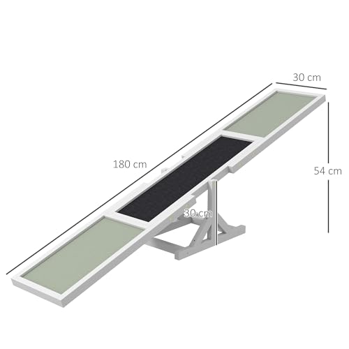 PawHut Hundewippe, Hunde Agility Wippe aus Holz, rutschfest Hunde Agilitäts Rampe für Hunde unter 30 kg, wetterfest Hundetraining Outdoor Hundesport für Balance, 180 x 30 x 30 cm Weiß