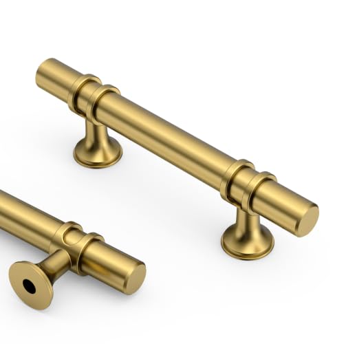 Asidrama 10 Pack 3 Inch(76mm) Vibrant Brushed Moderne Brass Cabinet Pulls Heavy-Duty Solid Kitchen Cabinet Handles Drawer Hardware for Bathrooms Cabinets 4451A