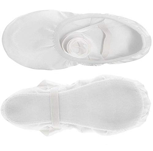 iCKER Girls Pink Ballet Dance Shoes Split Sole with Satin Ballet Slippers Flats Gymnastics Shoes BA01-White-12 Little_Kid