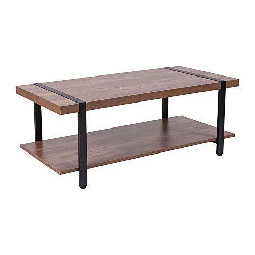 Offex Rustic Wood Grain Finish Coffee Table with Black Metal Legs Offex Rustic Wood Grain Finish Coffee Table with Black Metal Legs