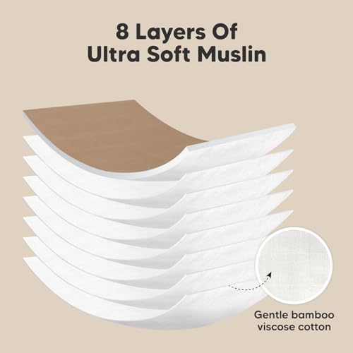 Image of 5-Pack Muslin Burp Cloths Baby Boy, Girl - Very Absorbent Baby Burp Cloth Rags, 8-Layers Viscose Derived from Bamboo Cotton Muslin Towel, Super Soft Spit Up Rags, No Shrink Washcloths (Hills)