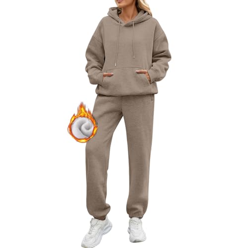 Chandal Mujer Invierno Polar Oversized Chándal Completo 2 Piezas Manga Larga Sudadera con Capucha y Pantalón Conjunto Dos Piezas Conjuntos Deportivos Fitness Jogging Ropa Deportiva Sweatshirt