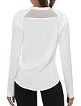 Wayleb Womens Breathable Activewear Long Sleeve Tshirt with Mesh Back Round Neck Gym Yoga Running Sweatshirts Light White S-XXL