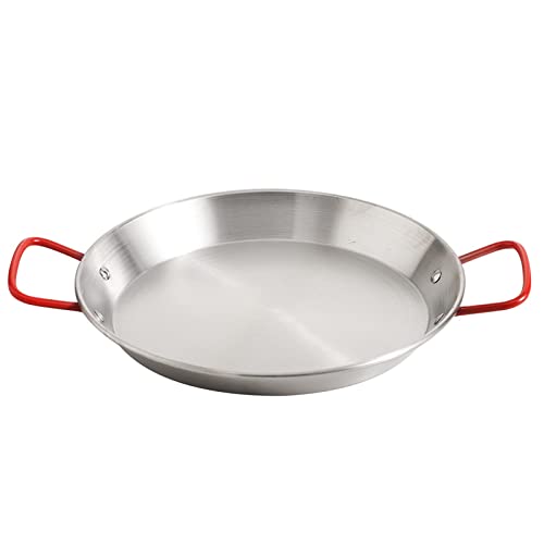 QXSJEDYCH Paellera de acero inoxidable, olla for cocinar Paella española antiadherente con asas dobles for cocina casera, restaurante, Camping Plato(Silver,32cm)