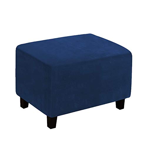 TOPCHANCES Velvet Stretch Ottoman Cover Footstool Slipcovers Rectangle ,1 Piece Form Fit Ottoman Cover with Elastic Bottom for Ottoman, Large Size (Dark Blue)