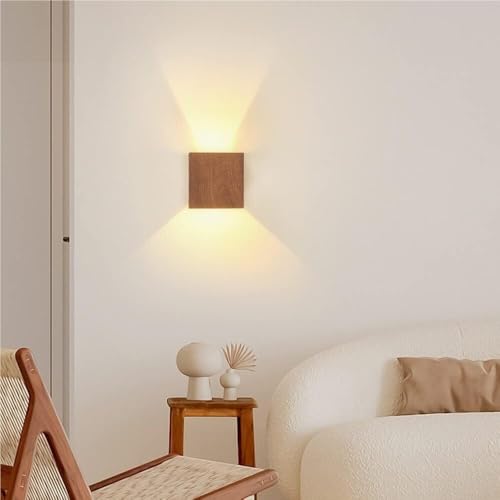 Apliques de pared de metal y madera Walnut minimalistas con luz LED blanca 4