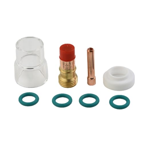 Lecreatekit Kit de soplete de soldadura TIG de 8 piezas para WP-17/18/26 con lente de gas rechoncha #12, taza de vidrio resistente al calor, pinzas, juntas tóricas y aisladores