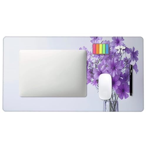 Image of Purple Flowers Background Extended Gaming Mouse Pad, with Stitched Edges Large Mouse Pad Desk Protector, Rubber Base Mousepad Keyboard Mouses Mat for Work Game Office Home- 32 inch X 12 inch Inch