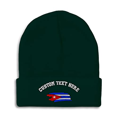 Custom Beanies for Men Cuban Flag Drawing Lines Embroidery Flags Country Flag Winter Hats for Women Acrylic Skull Cap 1 Size Forest Green Personalized Text Here