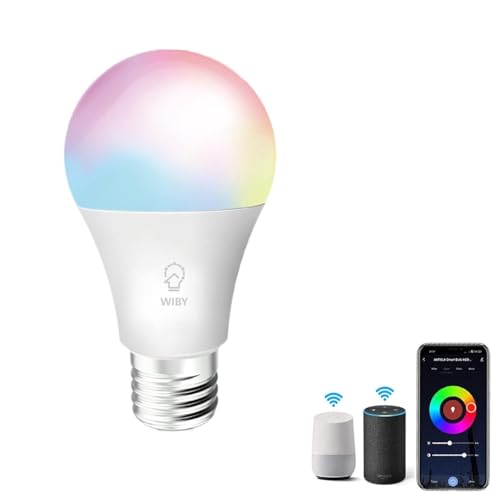 Wiby Lampadina Smart LED E27 10W 806lm RGBWW 2700-6500K Dimmerabile Wi-Fi 2,4 GHz Compatibile con Alexa e Google Home App Smart Life/Tuya, 1 unità
