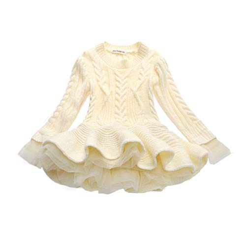 Toddler Girls Fall Winter Outfit Knitted Buttons Sweater Top Mini Skirt Ruffle Long Sleeve Tutu Dress