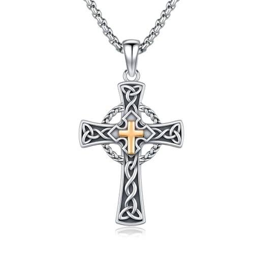 Chaîne croix celtique en argent sterling 925 avec mailles polies pour homme