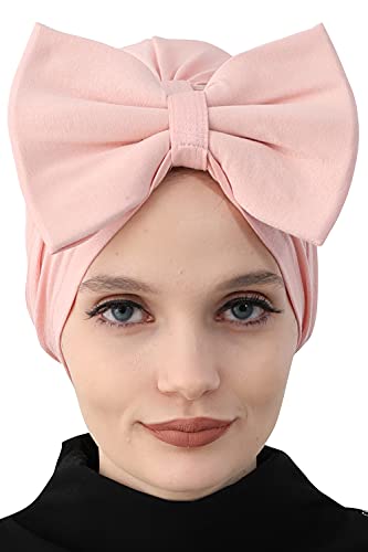 Aisha's Design Instant Turban with Bow for Women, 95% Cotton Head Wrap Hats, Hijab Cap Stylish Design