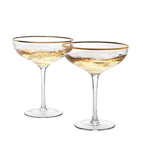 The Wine Savant Colored Crystal Gilded Rim Coupe Glass, Large 9Oz Cocktail & Champagne Glasses 2-Set Vibrant Color Short Gold Vintage Tumblers, No Stem Margarita, Glassware Gift Idea (Gold Rimmed) #TOP6