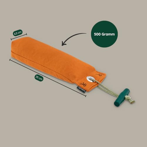 Romneys Hundetraining Dummy 500g - Robust & Schwimmfähig, Apportierprüfungen Zugelassen - Ideal für Wasserarbeit, aus Reißfestem Canvas (orange)
